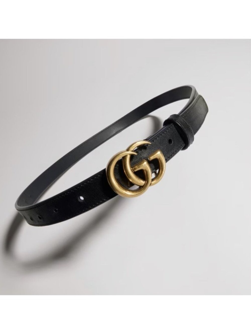 NEW Gucci Marmont Black Leather Double G Buckle Belt Gold Hardware 409417 110 44